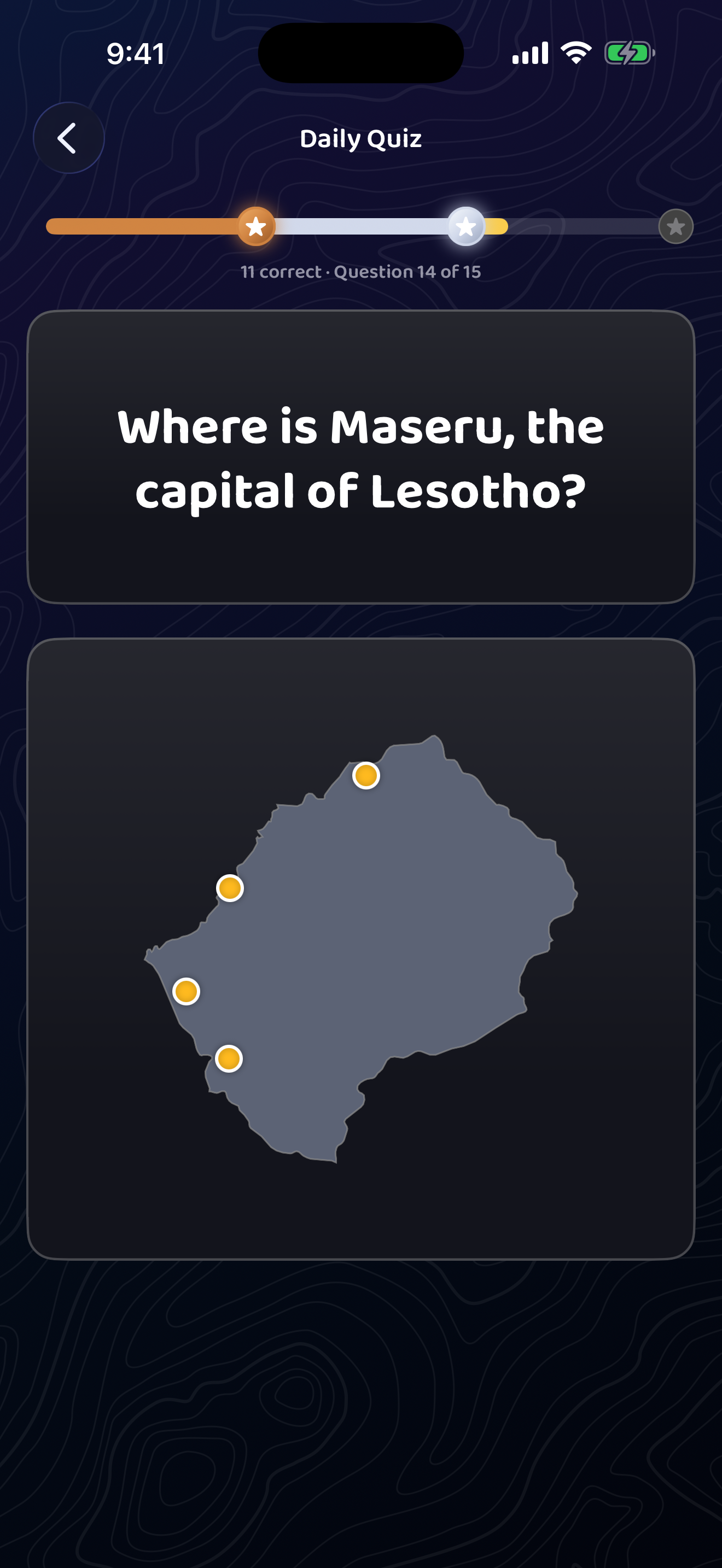 Daily quiz question 14: tap the capital on the map