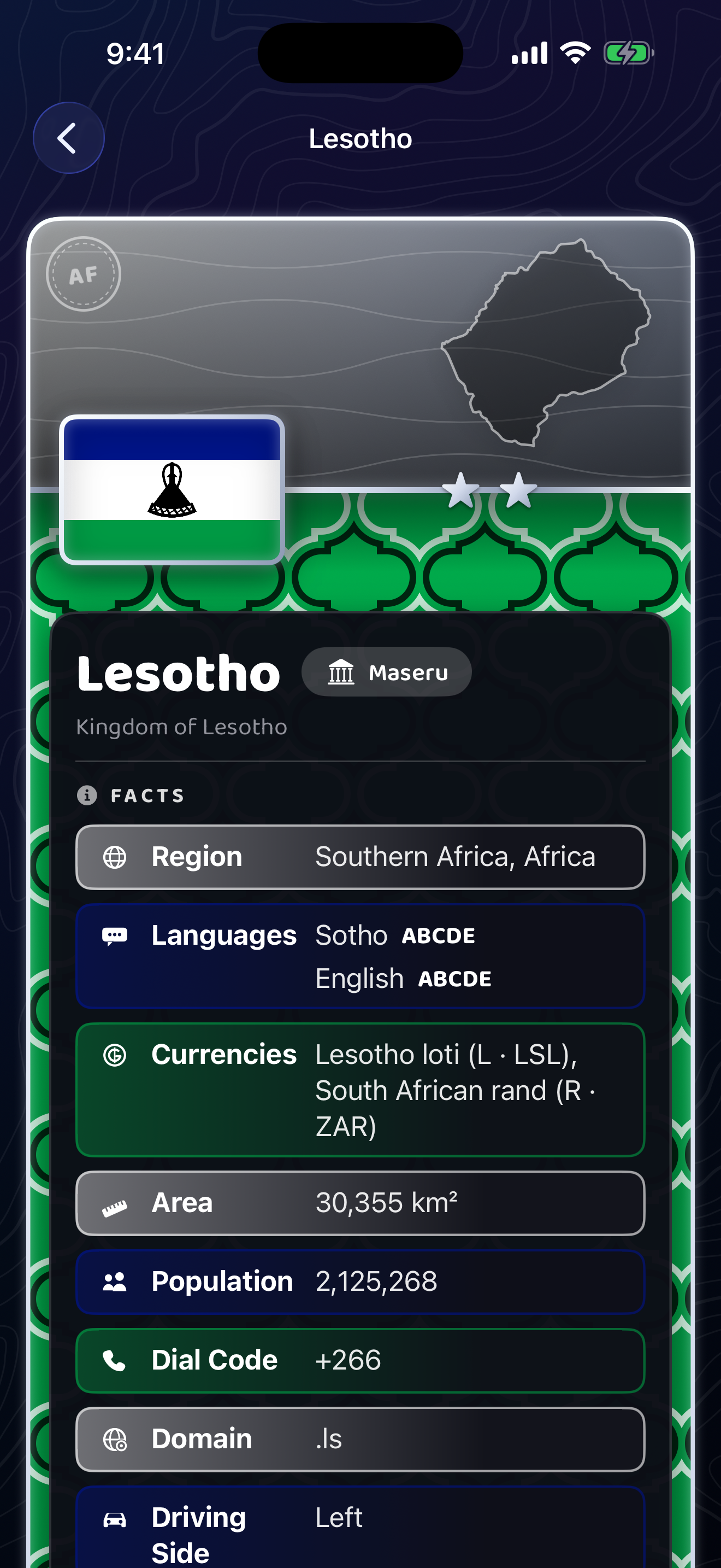 The Lesotho country card